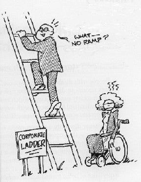 cartoon: corporate ladder "What, no ramp?"