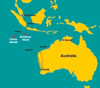 Map of Australia with the location of Christmas Island and Cocos Island