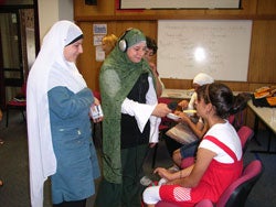 Young Muslim women participating in the human rights workshop - interviewing
