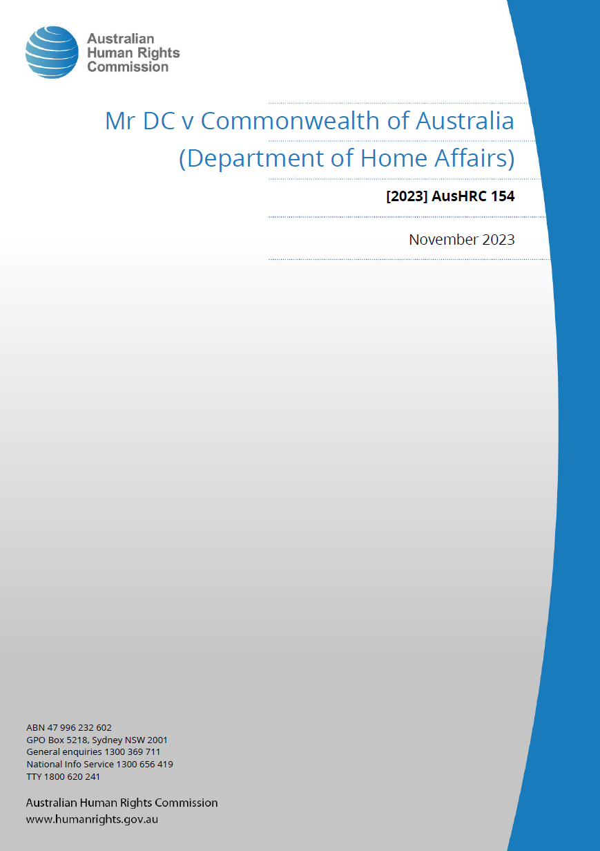 Cover of Australian Human Rights Commission report Mr DC v Commonwealth